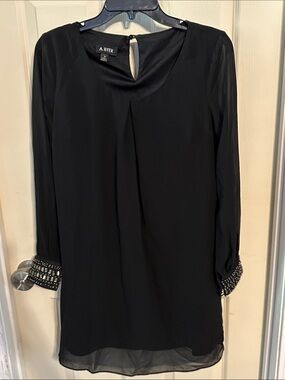 A. Byer Black Long-Sleeve Dress with Beaded Cuffs, EUC, Size Medium